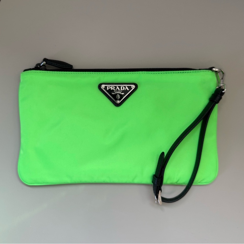 Prada Neon Green Nylon Pouch Wristlet